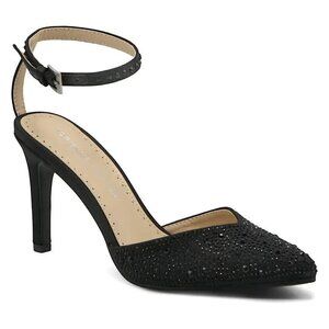 ADRIENNE Vittadini BNWT "Norena" Ankle Strap Black Jeweled Heel Women New